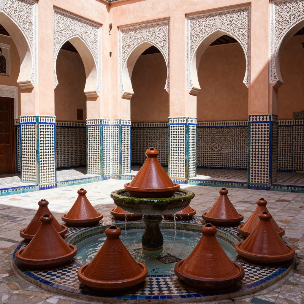 Courtyard Activity in Marrakech in in Marrakech, Morocco