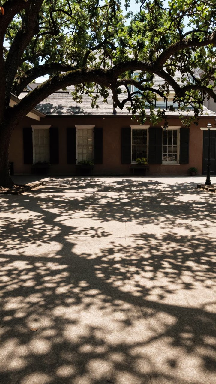 Courtyard at The Flat Glare Of Noon Light in New Orleans in in New Orleans, Louisiana, United States