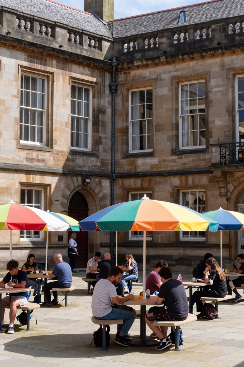 Courtyard Scene at The Flat Glare Of Noon Light in Liverpool in in Liverpool, United Kingdom