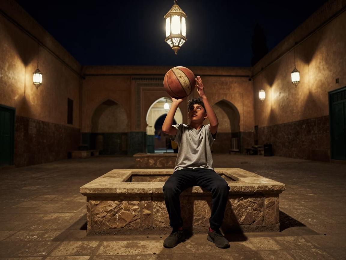 Courtyard Scene in Fez at Midnight Light in in Fez, Morocco