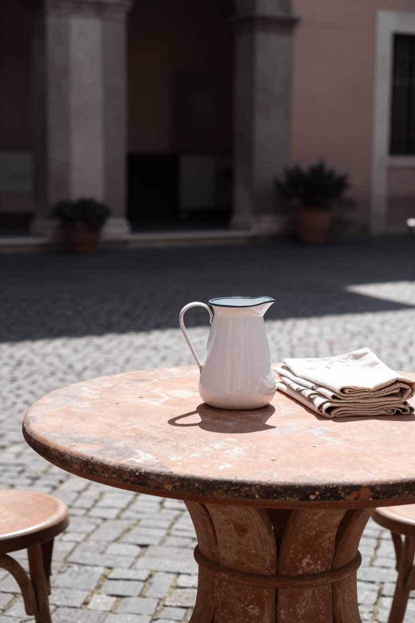 Courtyard Scene in Rome at Bright Midmorning Light in in Rome, Italy