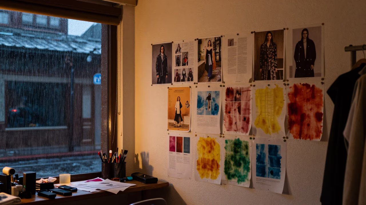 Couture Atelier Wall with Lookbook Tearing in inside a couture atelier in San Marcos, Quito