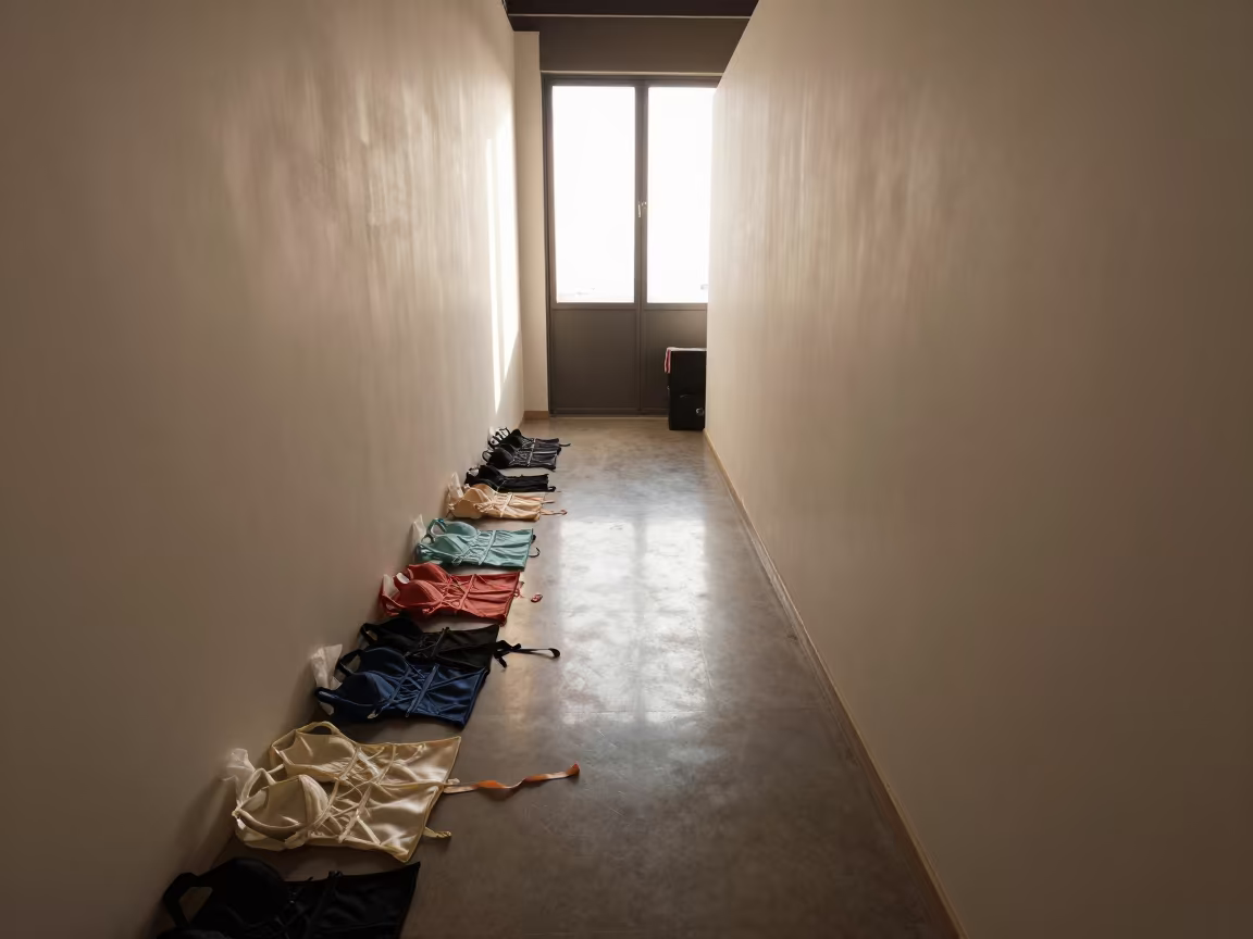 Couture Bodice Cups and Silk Ribbons in in a backstage changing corridor in Ashdod