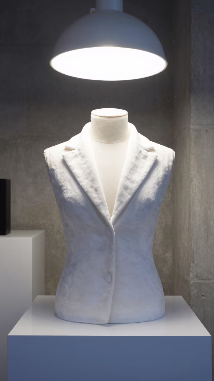 Couture Collar Stitched Under Neon Light in inside a minimalist showroom near Jerusalem