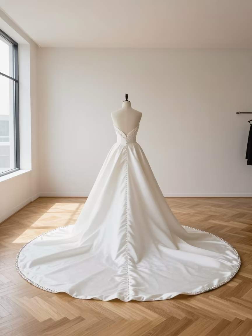 Couture Crystal Train on Okinawa Parquet Floor in inside a minimalist showroom in Okinawa