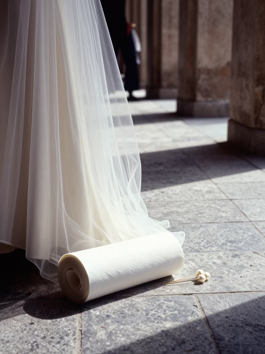 Couture Veil and Pins in Diyarbakir Corridor in in a backstage changing corridor in Diyarbakır