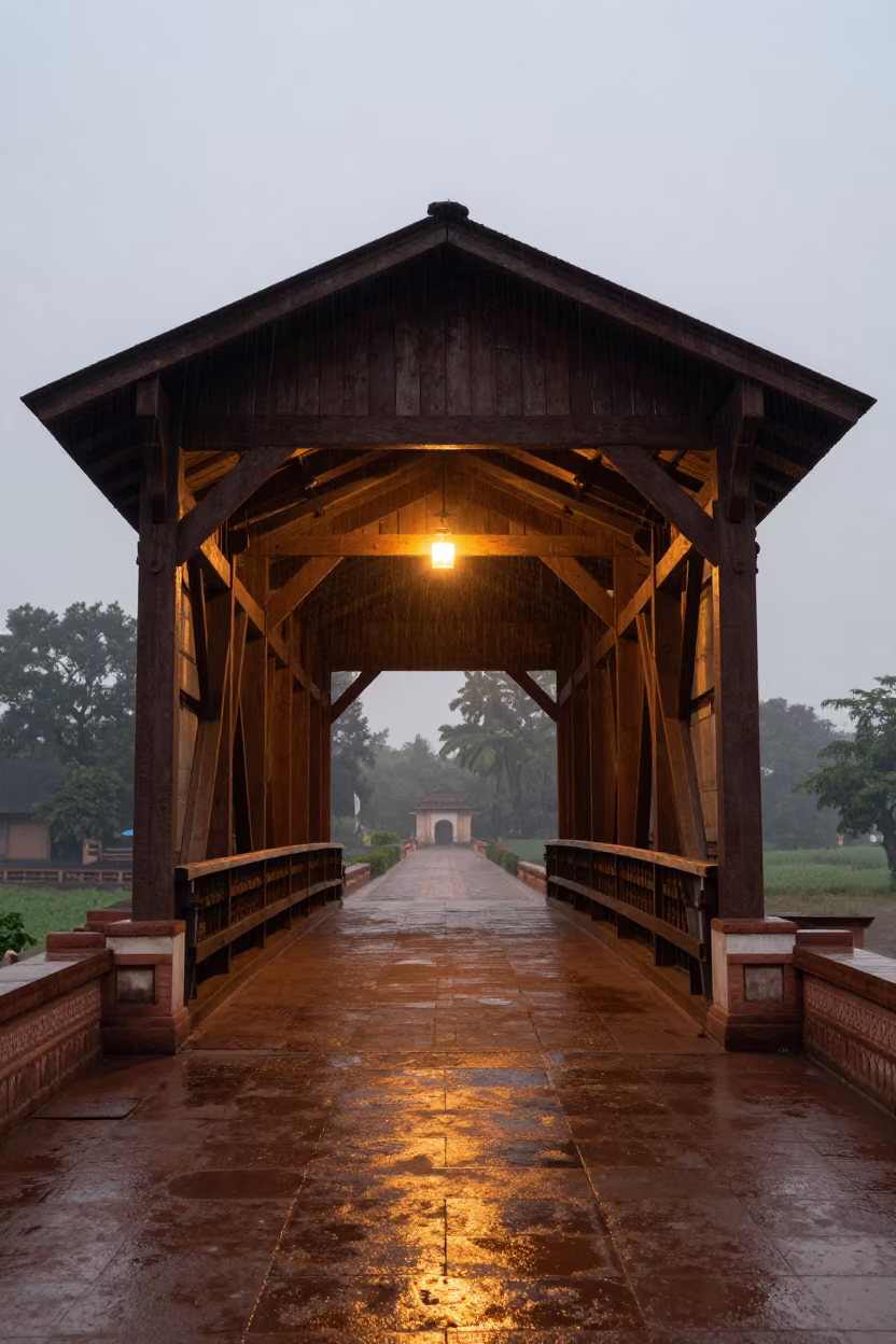 Covered Bridge Lantern Dawn Kanpur Temple in in a temple courtyard in Kanpur