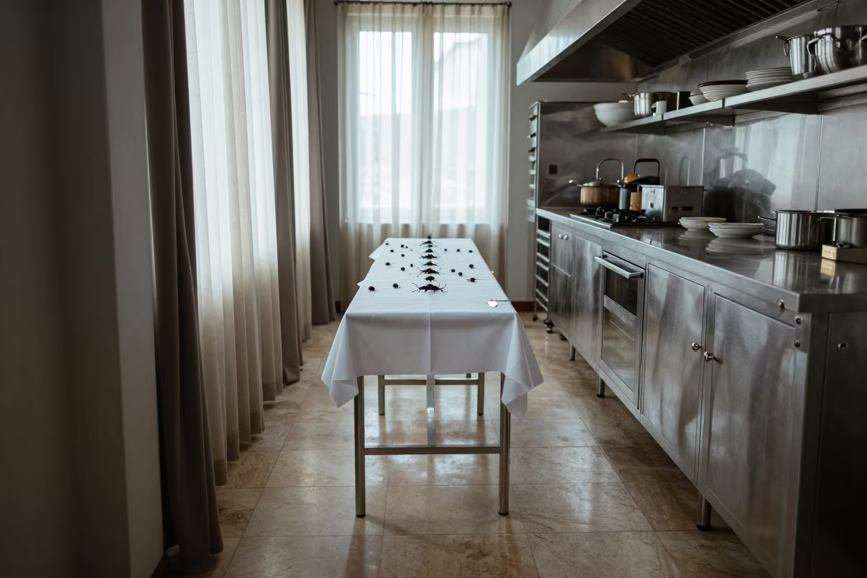 Covered Chafers on Wedding Kitchen Pass Villa Canales in in a quiet guest corridor in Villa Canales