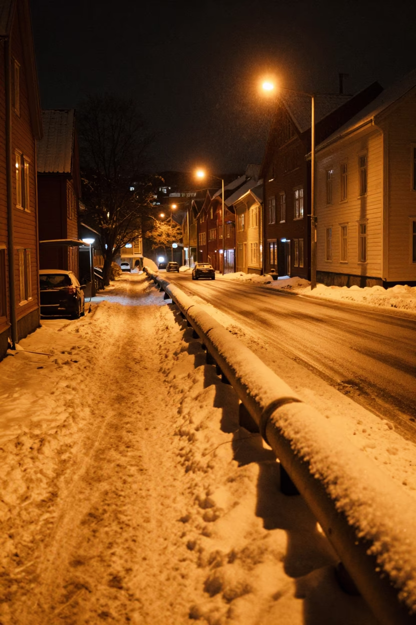 Covered Ground at Deep In The Night Light in Bergen in in Bergen, Norway