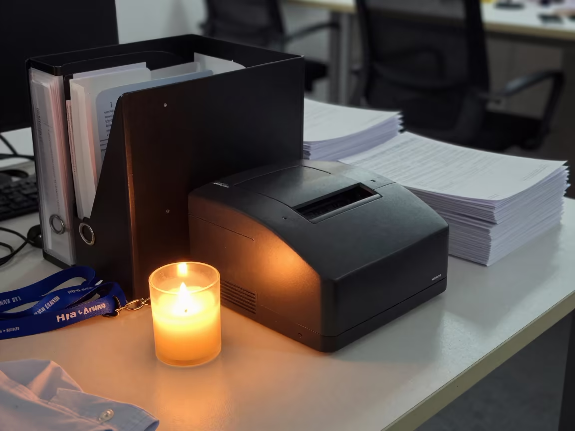 Coworking Badge Printer in Evening Light in inside a coworking floor in Hpa-An
