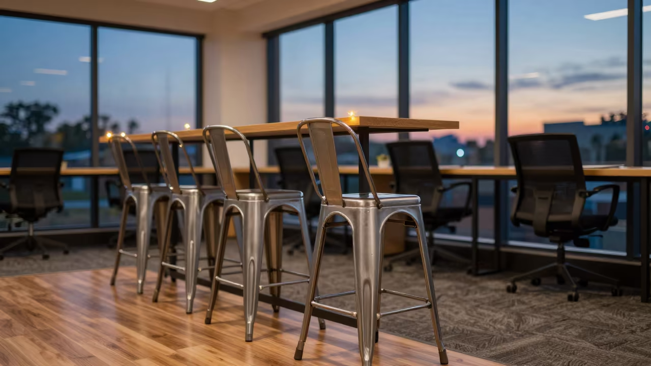 Coworking Stool Rack Blue Hour Awka in inside a coworking floor in Awka