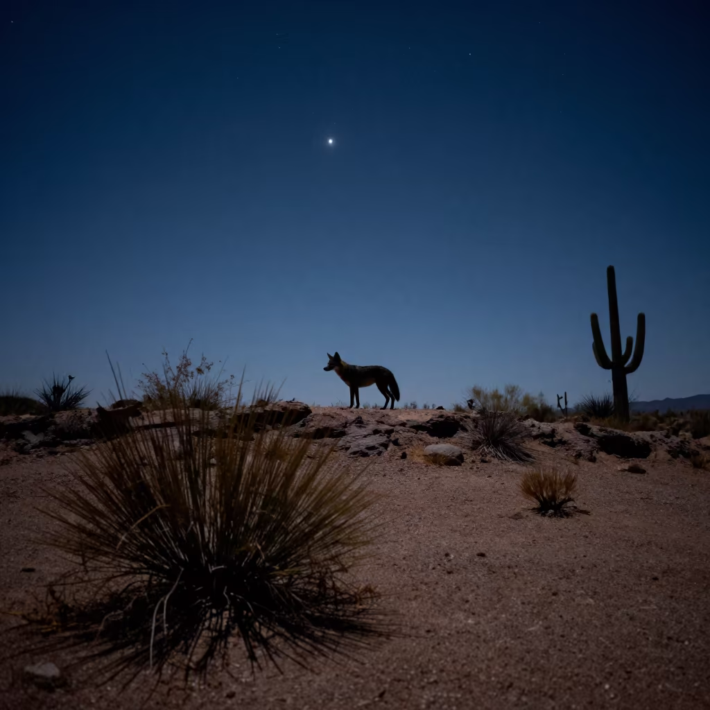 Coyote Silhouette Under Starry Desert Sky in near Tucson
