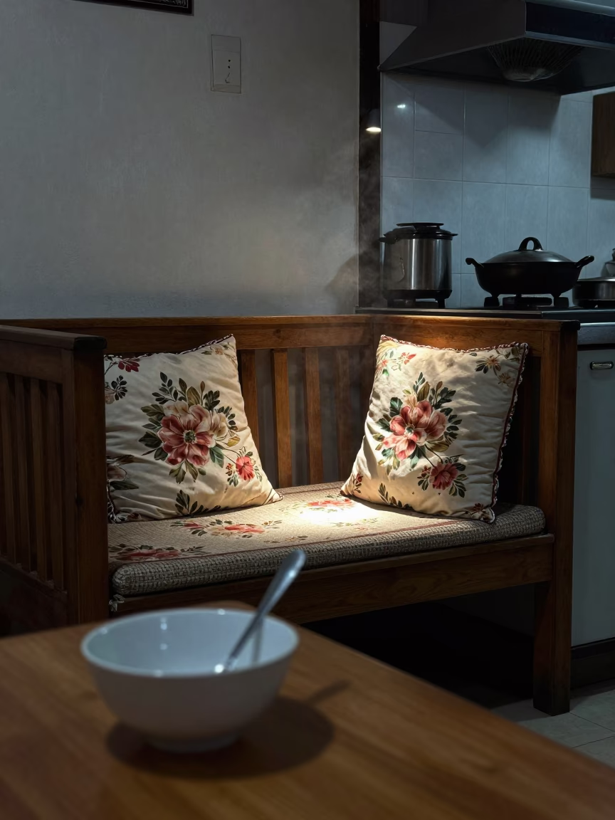 Cozy Breakfast Nook with Floral Cushions in Naypyidaw in in a cozy kitchen near Naypyidaw