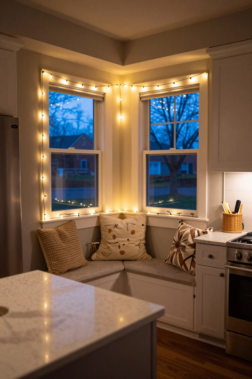 Cozy Kitchen Alcove Bench with Cushions in in a cozy kitchen in Madison