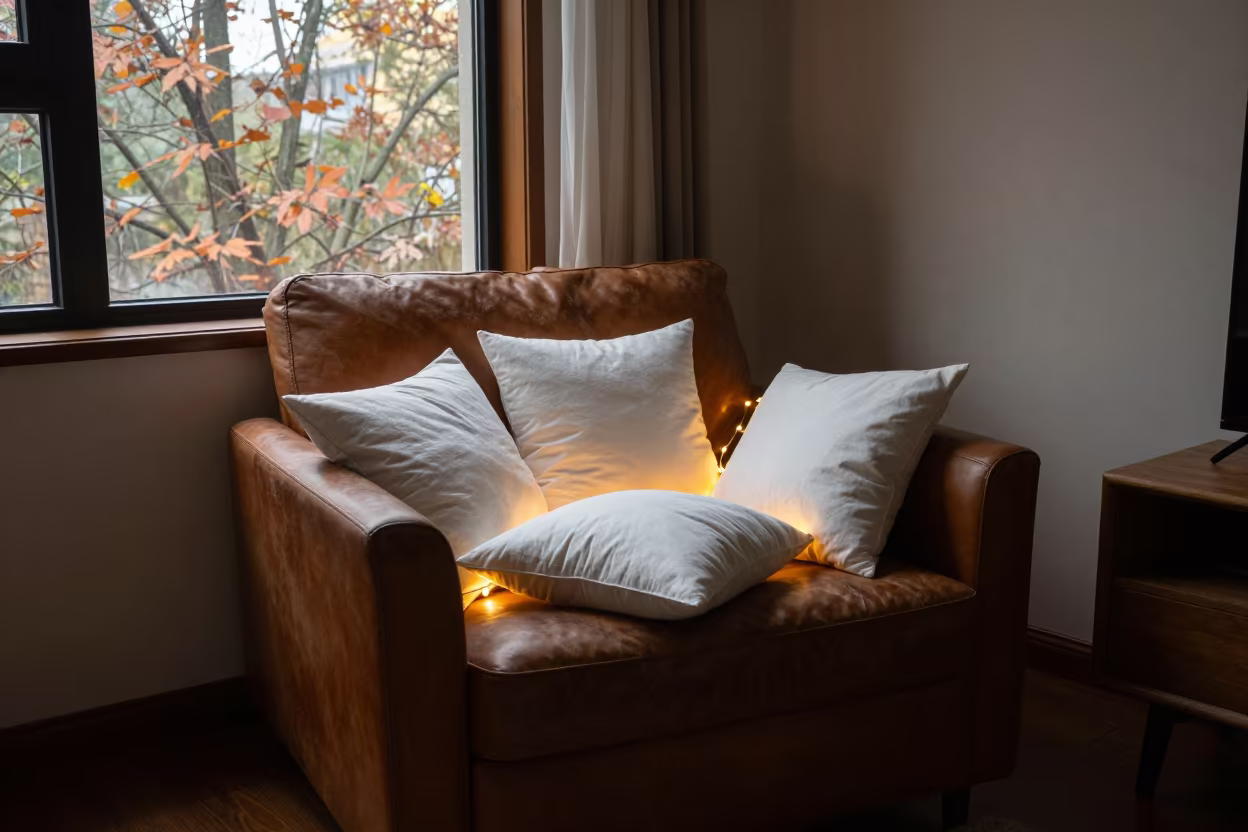 Cozy Pillow Fort in Chengdu Living Room in on a worn leather armchair near Chengdu