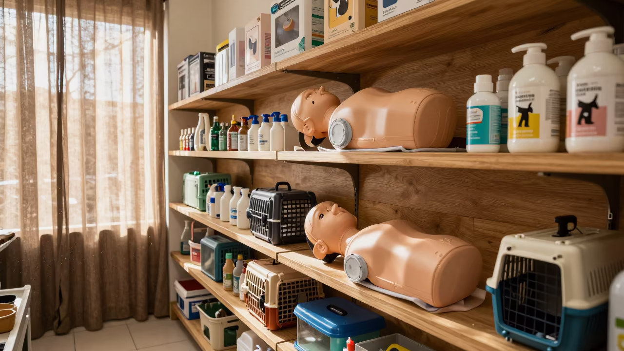 CPR Dummy Shelf in Massarah Pet Store in inside a pet store aisle in Massarah