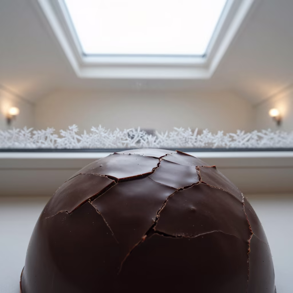 Cracked Chocolate Ganache on Frosty Vienna Window in along a frost-edged windowpane in Spittelberg, Vienna