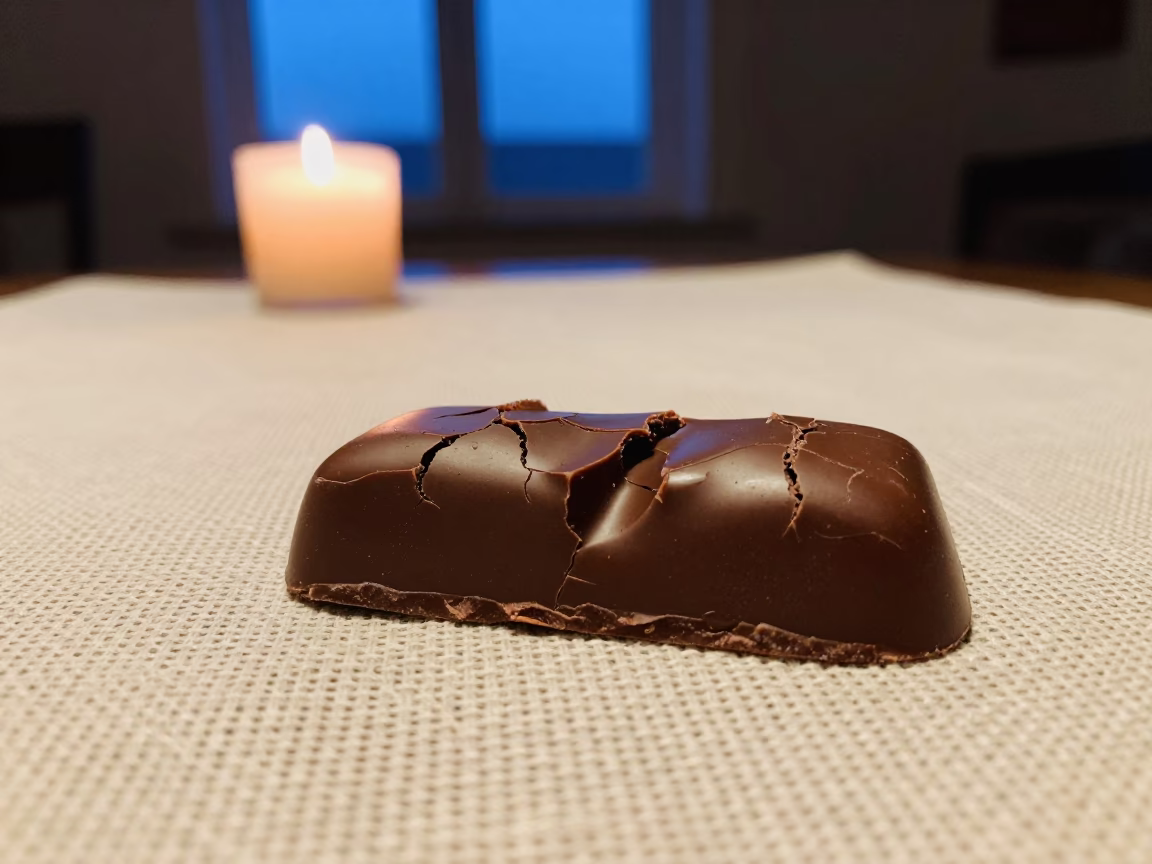 Cracked Chocolate Ganache on Linen in against woven linen fibers in Dania