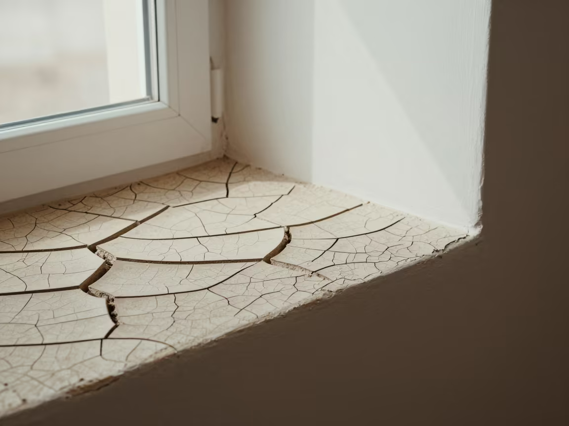 Cracked Earth Pattern on Display Ledge in Colina in on a painted display ledge in Colina