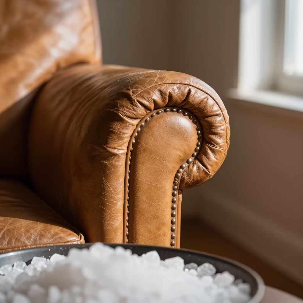 Cracked Leather Texture on Salt Crystals in on salt crystals along a pan rim in Hefei