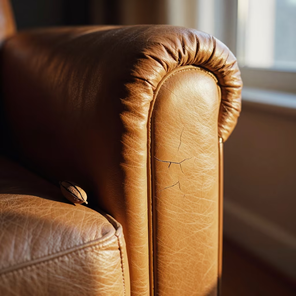 Cracked Leather Texture on Vintage Chair Arm in inside a seed pod split open near Brighton and Hove