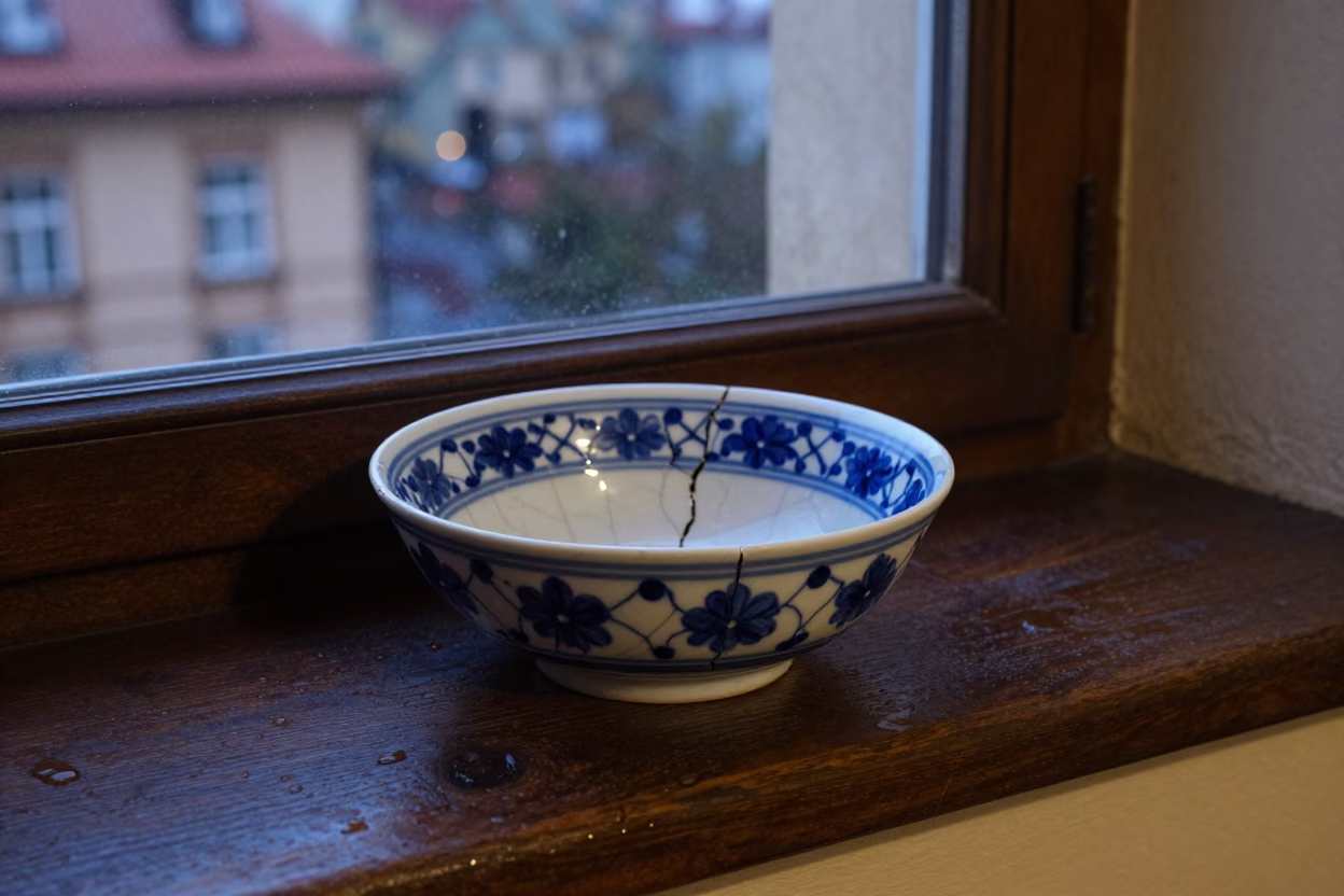 Cracked Majolica Bowl in Prague in in Prague, Czech Republic