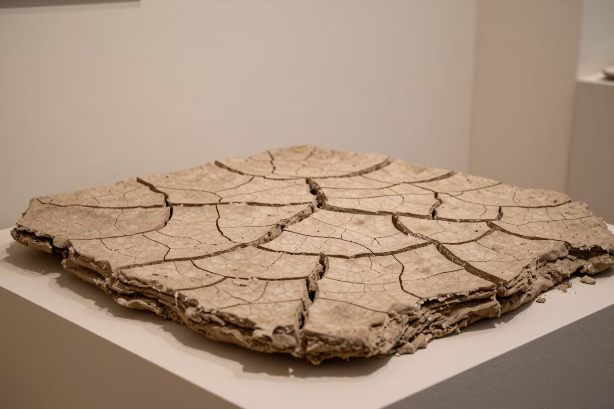 Cracked Mud Polygons on Museum Plinth Ramadi in on a museum plinth in Ramadi