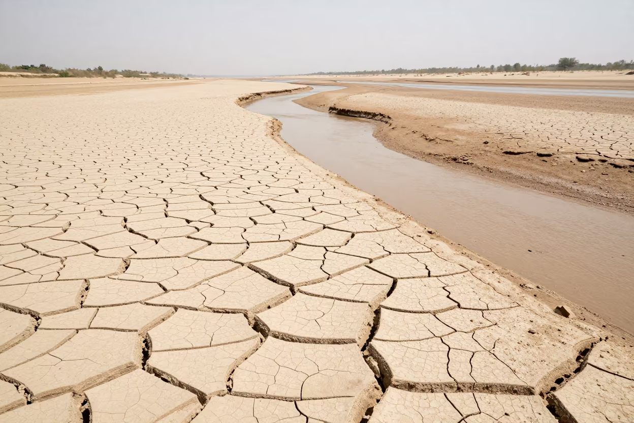 Cracked Mud Riverbed Benin Shoreline Noon in along a wave-cut shoreline in Benin