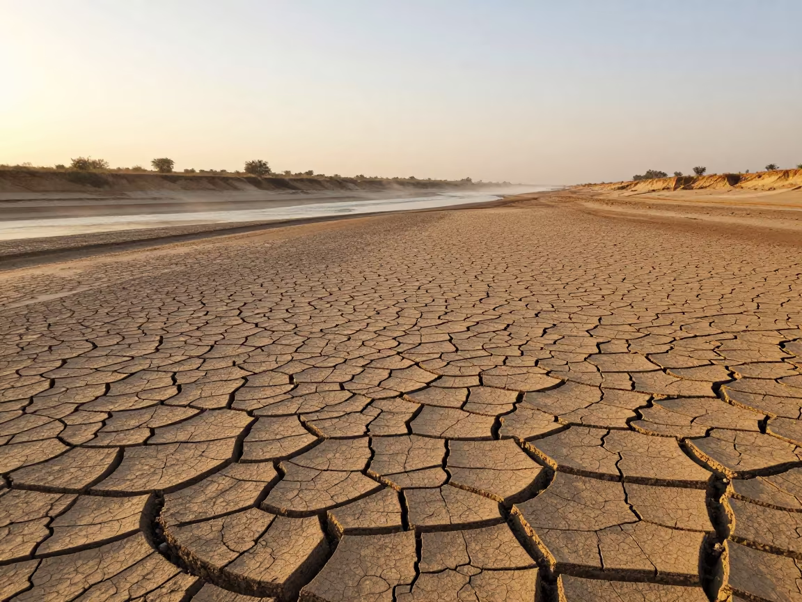 Cracked Mud Riverbed at Golden Hour Near Muzaffarnagar in near Muzaffarnagar