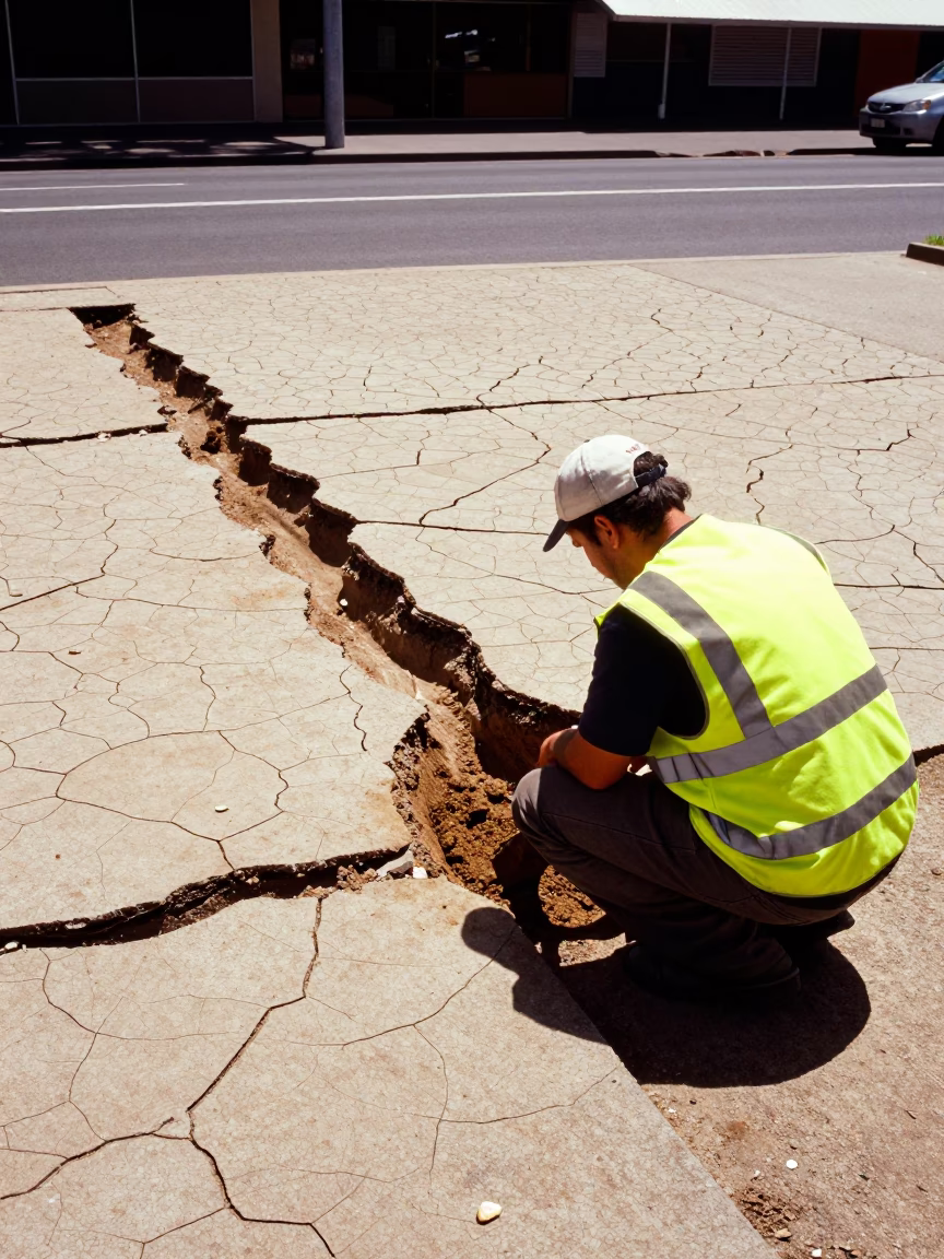 Cracked Pavement at The Flat Glare Of Noon Light in Adelaide in in Adelaide, South Australia, Australia