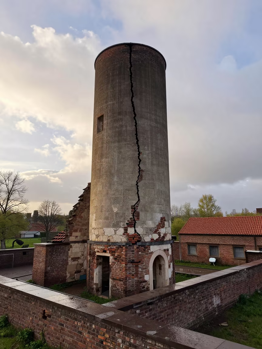 Cracked Silo in Roofless Hammam Ruins in inside a roofless hammam near Almere