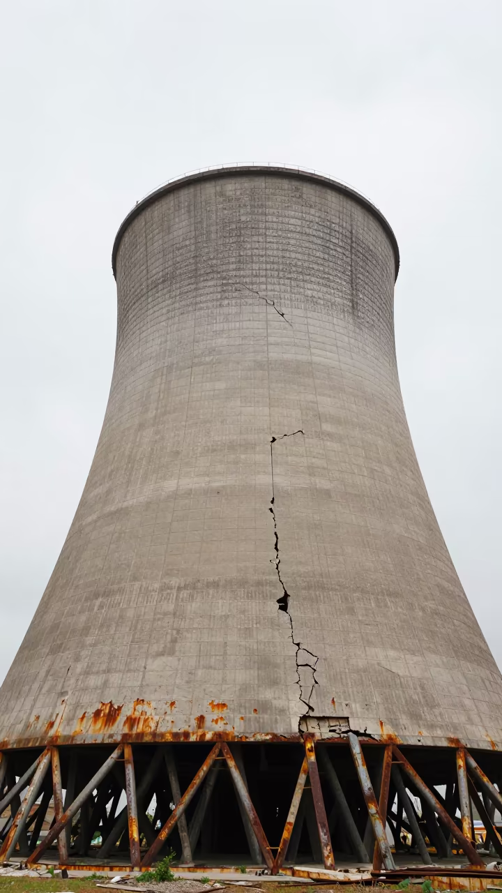Cracking Cooling Tower Steel Peru Afternoon in beside exposed structural steel in Peru