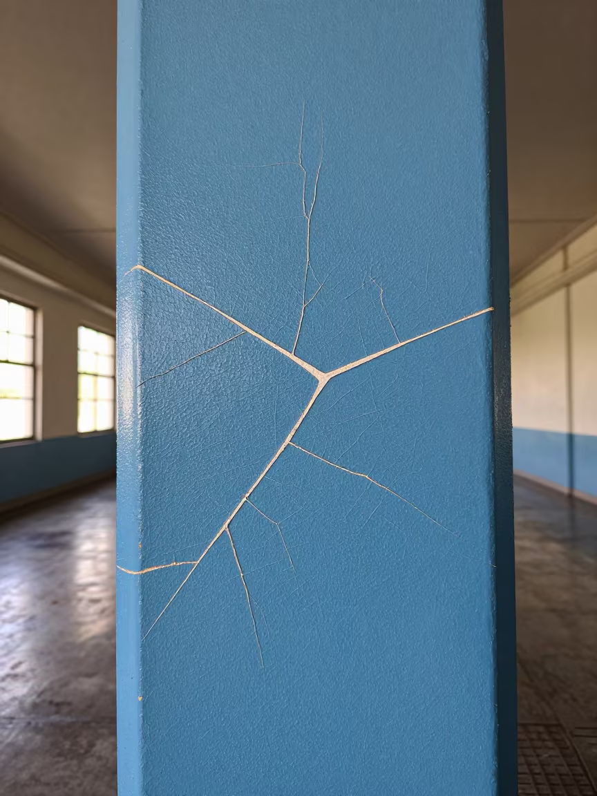 Crackled Blue Paint Pattern in Miami Terminal in inside a restored train terminal near Wynwood, Miami