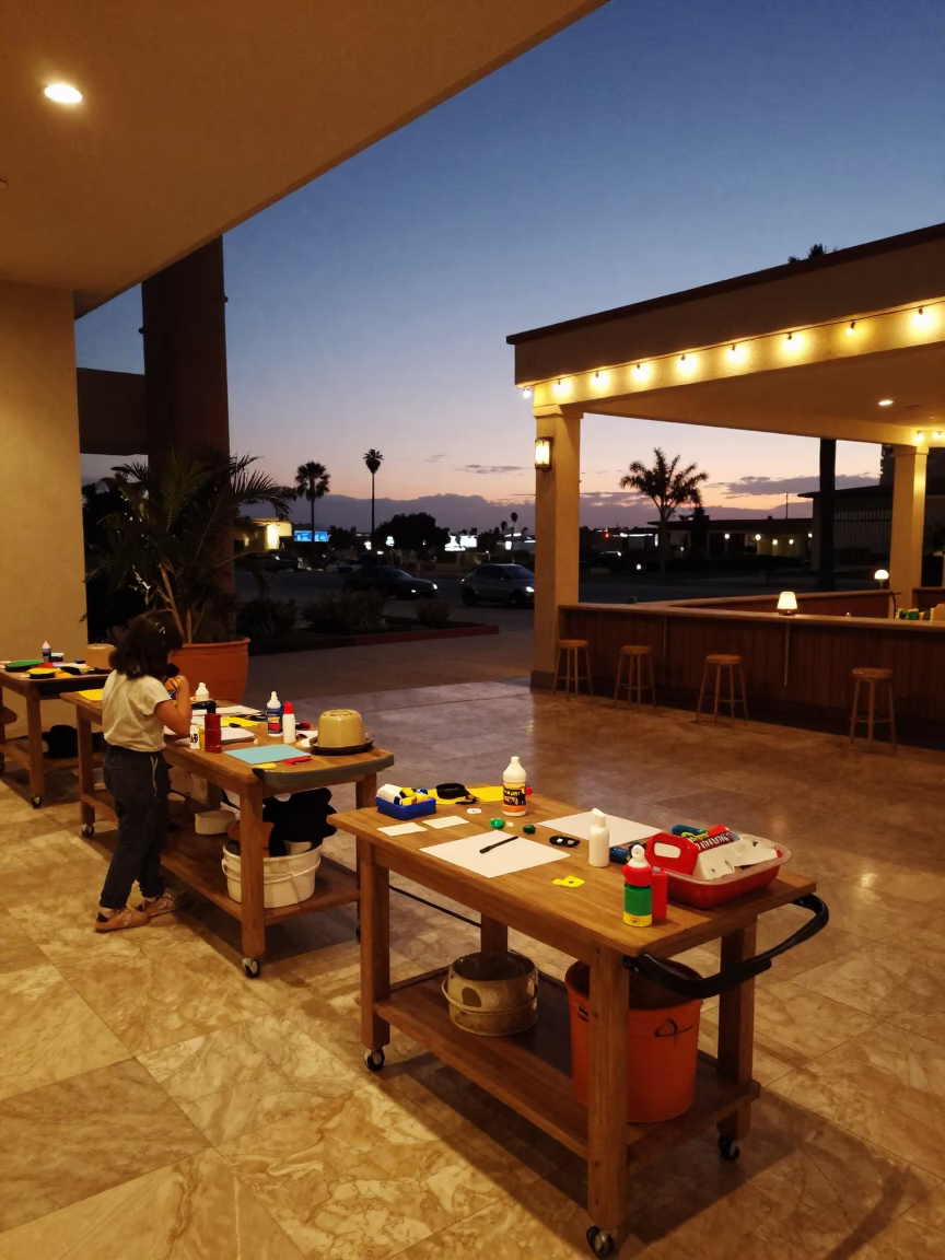 Craft Cart in Tijuana Hotel Lobby After Sunset in inside a hotel lobby in Tijuana