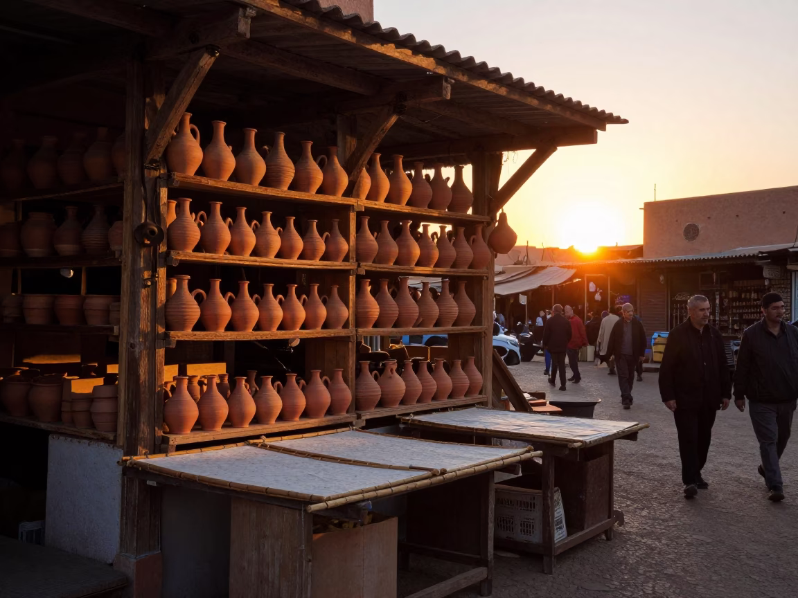 Crafts Sunset in Marrakech at Golden Hour in in Marrakech, Morocco