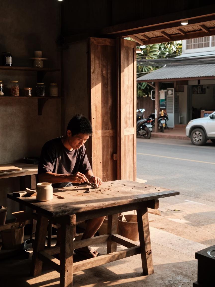 Craftsperson's Workbench in Chiang Mai in in Chiang Mai, Thailand