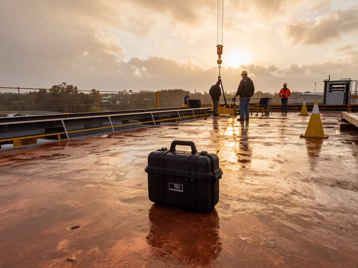 Crane Anemometer Case Before Crews Fan Out in on an active construction deck in Uruguay