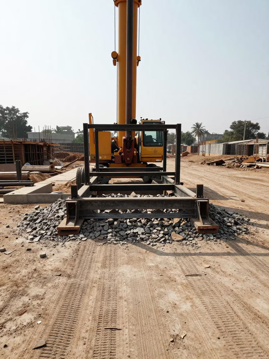 Crane Outrigger Pad Rack Dry Construction Site in on an active construction deck near Mandya