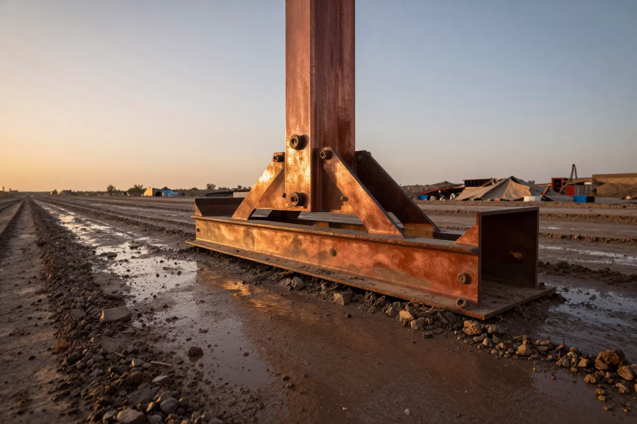 Crane Outrigger Pad in Turkmenistan Dust in at a muddy site access road in Turkmenistan