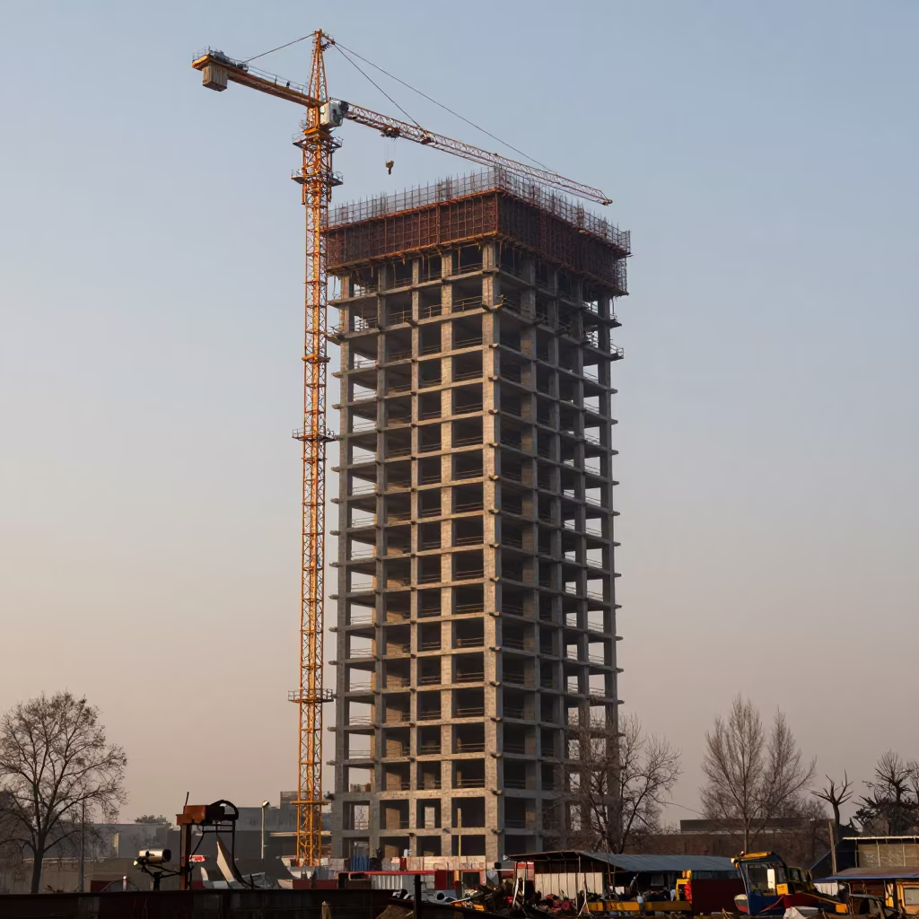Crane Towering Over Unfinished Skyscraper Kashmir in in Kashmir
