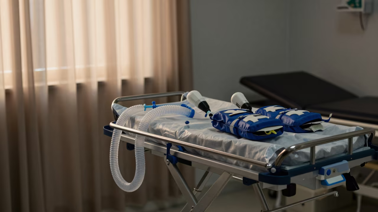 Crash Cart Dawn Light in Clinic Exam Room in inside a clinic exam room near Torreón