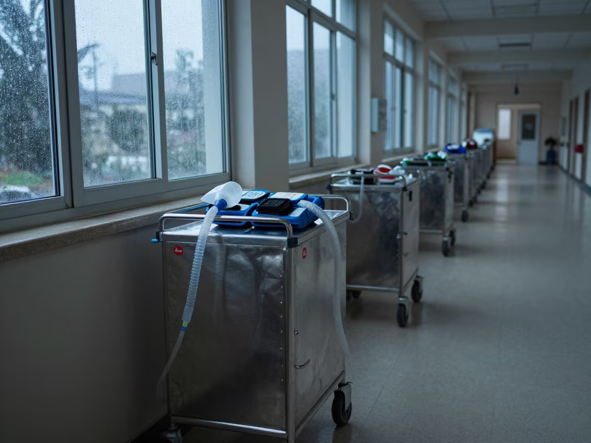 Crash Cart Dawn Light Hospital Corridor Kabul in inside a hospital corridor in Kabul