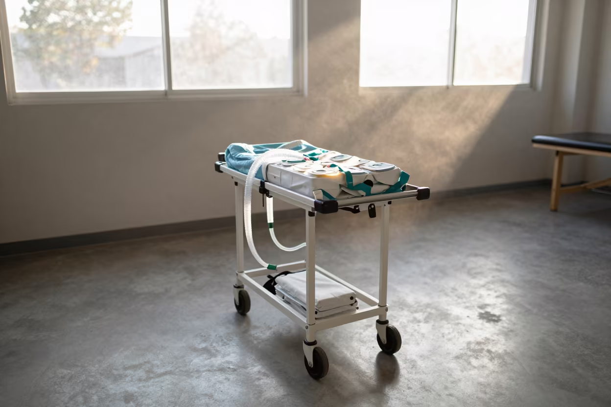Crash Cart in Dawn Light at Rehabilitation Gym in inside a rehabilitation gym near Zapopan