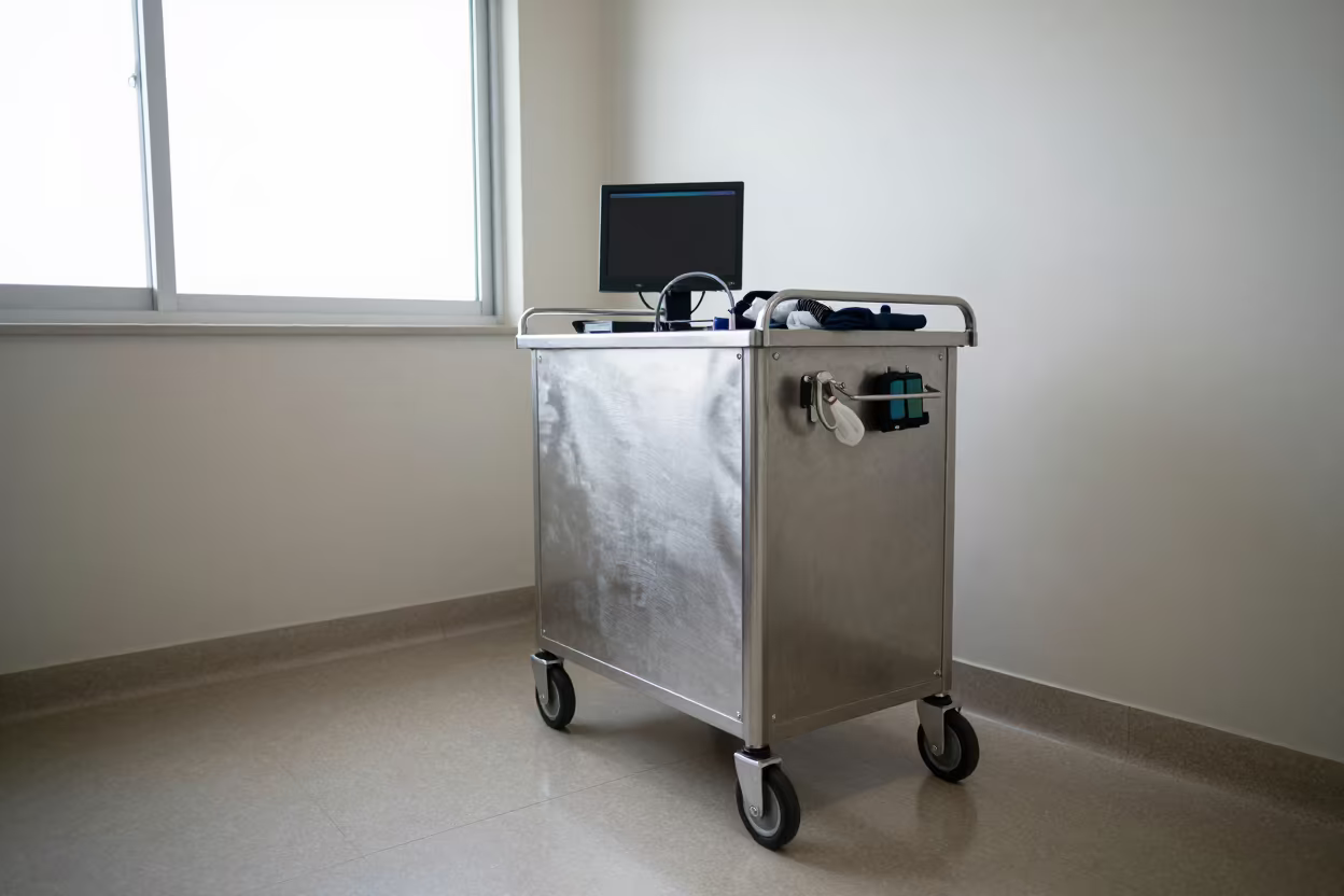 Crash Cart at Nurse Station Under Monitor Glow in at a nurse station under monitor glow in Port Elizabeth