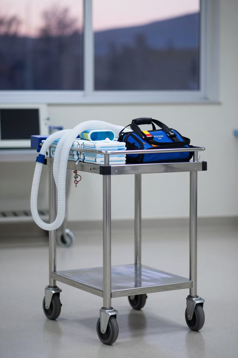 Crash Cart in Pristina Emergency Room in inside an imaging suite in Pristina