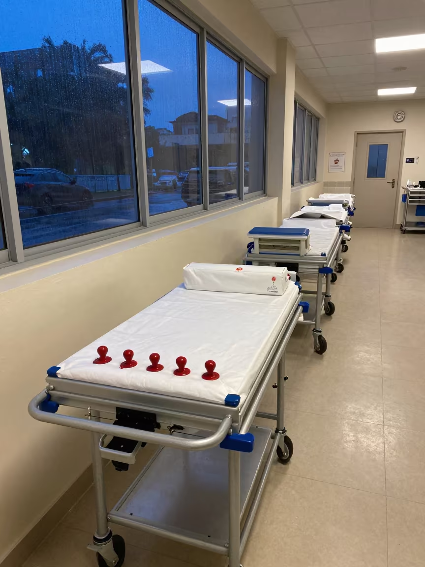 Crash Cart Seal Board Under Evening Monitor Glow in at a nurse station under monitor glow in Havana