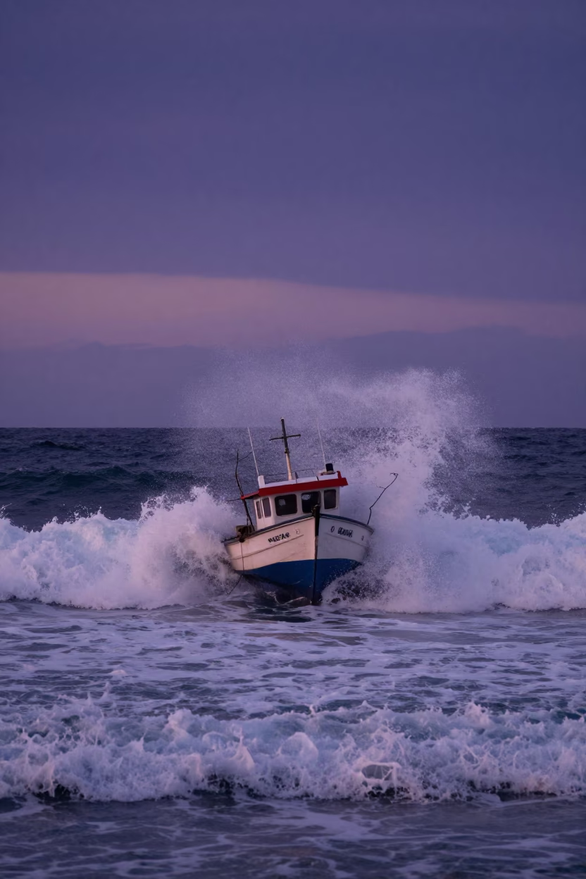 Crashing Surf in Cape Town at Nautical Dawn Light in in Cape Town, South Africa