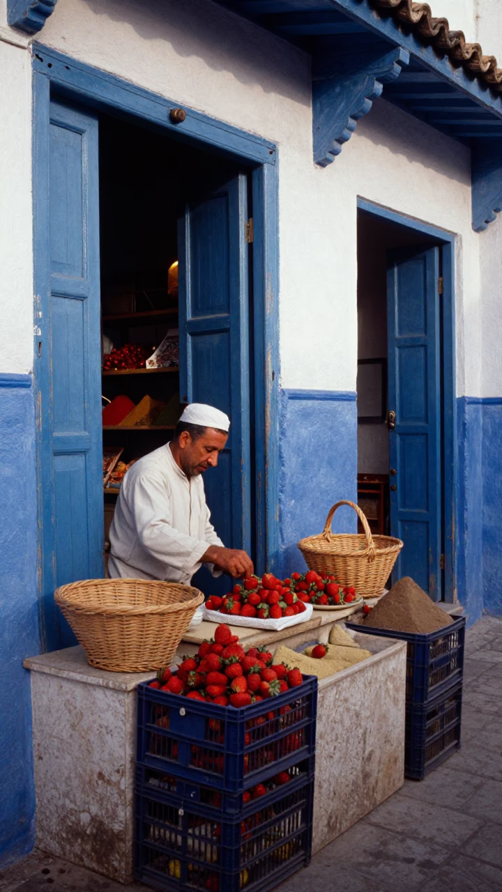 Crate at As First Light Reaches The Scene in Essaouira in in Essaouira, Morocco