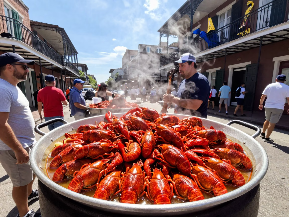Crawfish Boil and Jazz Culture in New Orleans French Quarter Midday in in New Orleans, Louisiana, United States