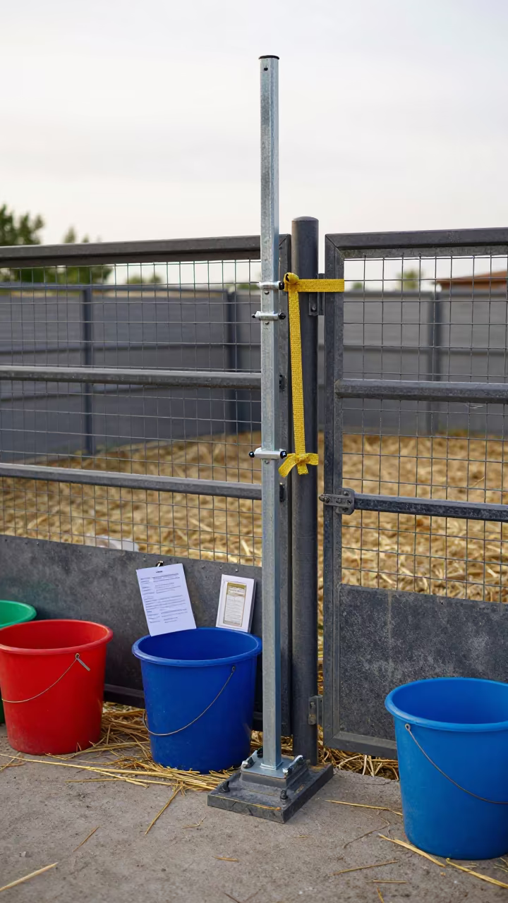 Creep Gate Height Gauge in Albanian Ranch Corral in inside a ranch corral in Albania